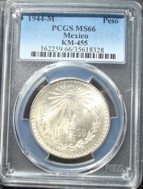 1944年 メキシコ ペソ銀貨 未流通 PCGS MS66