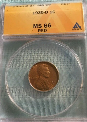 1935 D 1c リンカーン「ウィート」、ANACS MS 66 RED
