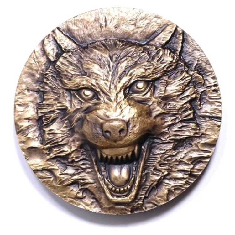 中国瀋陽造幣局 2015年 動物シリーズ ウルフトーテム真鍮メダル 60mm COA