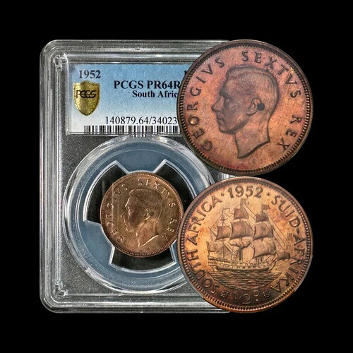 南アフリカ。1952年、1/2ペニー - PCGS PR64 - KGVI、ドロメダリス入植船｜WORLD RESOURCE【KING店】