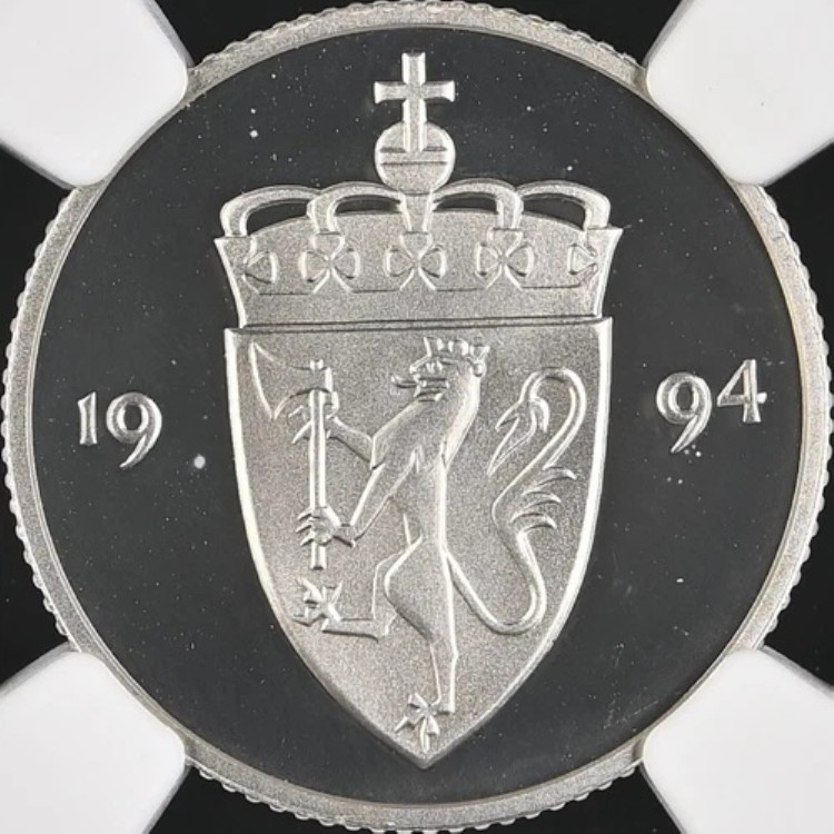 ノルウェー。1994年、50鉱石 - NGC PF68 - トップポップ ?? オラヴ5世、王冠盾｜WORLD RESOURCE【KING店】