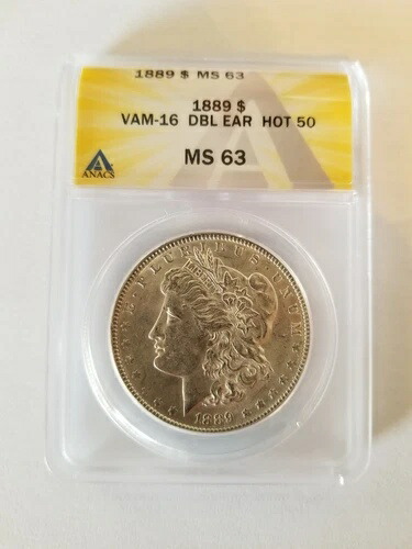 1889年 モルガン銀貨 VAM-16 DBL EAR HOT-50 ANACS MS-63
