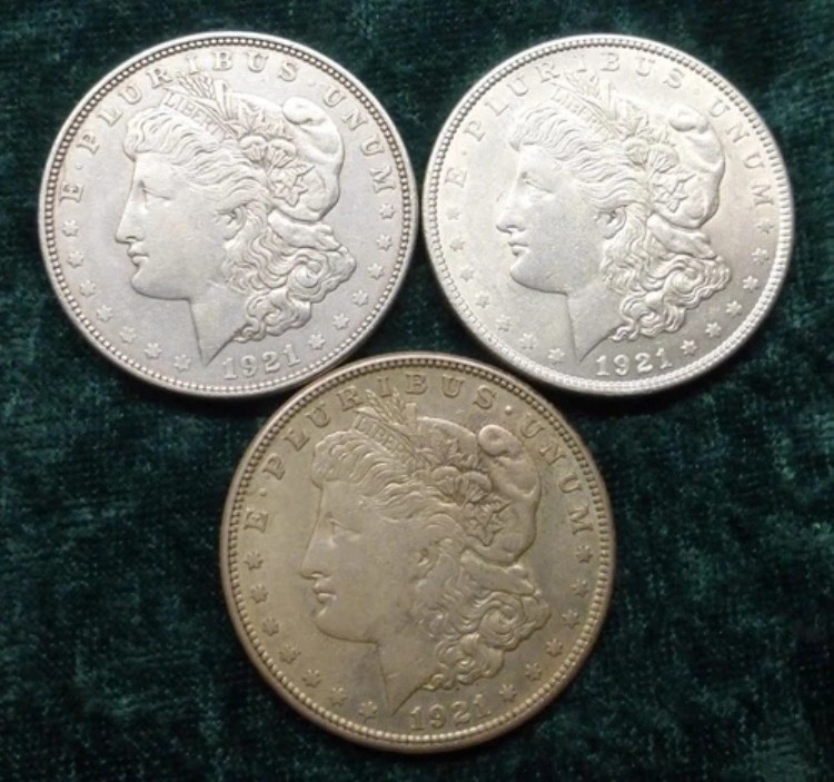 モルガン銀貨3枚、1921年PDSモルガン銀貨1ドル、米国1ドル硬貨、XFからAU