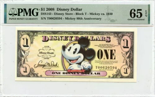 2008年 1ドル ディズニー ミッキー 80周年記念 DIS143 PMG Gem65 EPQ