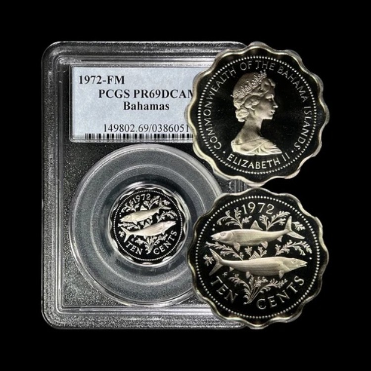 バハマ 1972年 10セント - PCGS PR69 - Top Pop ?? コモンウェルス、ボーンフィッシュ、希少