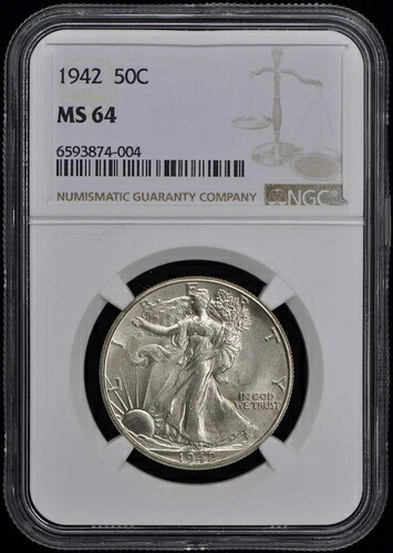 1942年ウォーキング・リバティ・ハーフダラー50セント NGC MS64