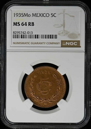1935MO メキシコ 5C シンコ センタボス NGC MS64RB