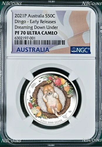 2021年 ツバル ドリーミング・ダウン・アンダー ? ディンゴ シルバー プルーフ NGC PF 70 1/2オンス コイン ER