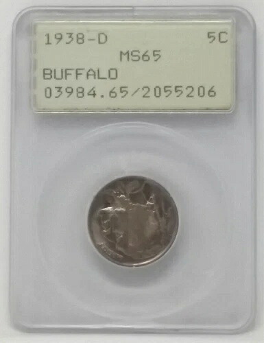1938-D バッファローニッケル、5セント - PCGS MS65グレード - ラトラー