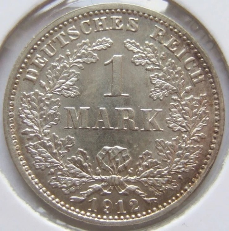 ドイツ帝国 1マルク 1912年 D IN コイン 非常にきれい / ブリリアント 未使用