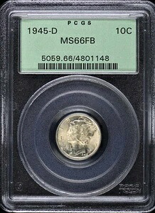 1945-D 10セント マーキュリーダイム PCGS MS66FB OGH