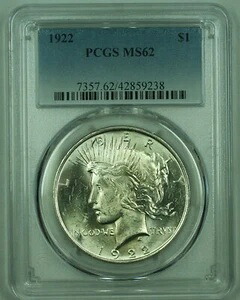1922年 ピースシルバードル S$1 PCGS MS-62 (38A)