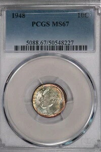 1948年 ルーズベルト ダイム 10セント MS67 PCGS