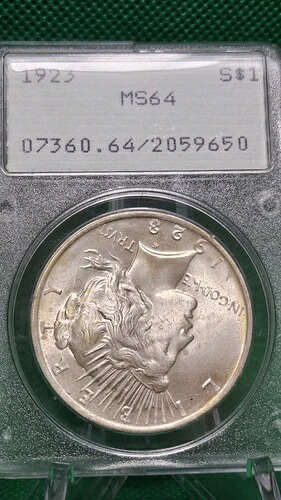 1923年ピースシルバードル MS64 オールドPCGS RATTLERホルダー