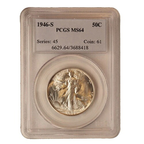 1946年 S ウォーキング・リバティ ハーフダラー ** PCGS MS 64 ** 良品 ** 送料無料 721