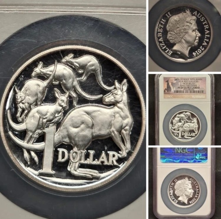 高浮き彫り 2014 P オーストラリア カンガルー 1オンス 銀貨 NGC PF 69 Mob Of Roos