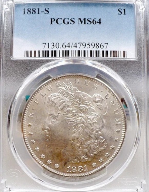 1881-S 1ドル モルガン銀貨、PCGS MS 64、オリジナルホワイト、良好、C581