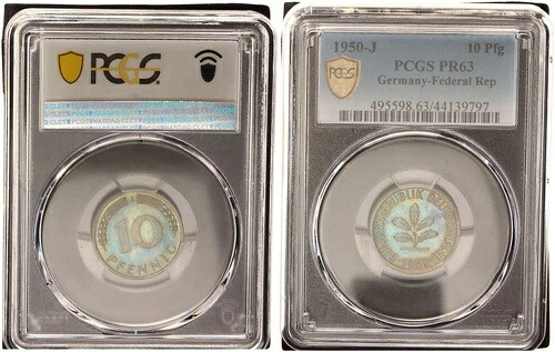 BRD 10 ペニッヒ 1950-J PCGS認定 PCGS PR63 - プルーフ 124632