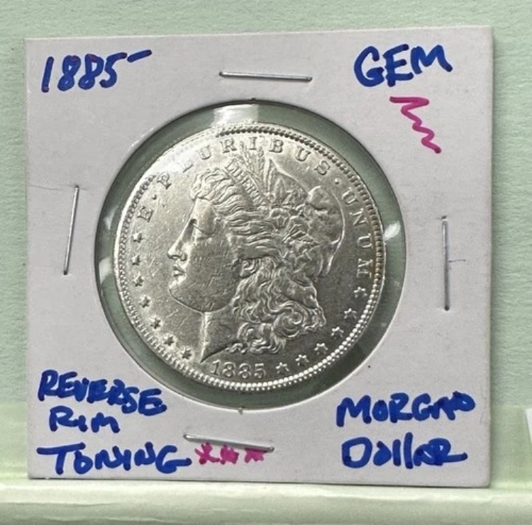 1885年 1ドル モルガン銀貨 裏面 レインボートーン / カラー