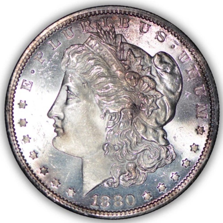 1880-S モルガン銀貨 ~ 未流通 - わずかに紫色の変色