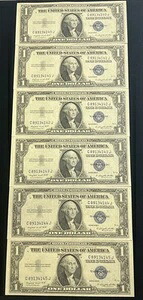 1935年シリーズGシルバー証明書ブルーシール6連$1未使用#423