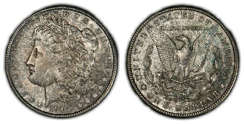 1902-O 1ドルモルガン銀貨 - PQテクスチャードオリジナルトーニング - SKU-D2282