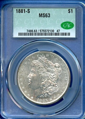 1881 S CACG MS63 モルガン銀貨 1ドル 米国造幣局コイン 1881-S MS-63 CAC