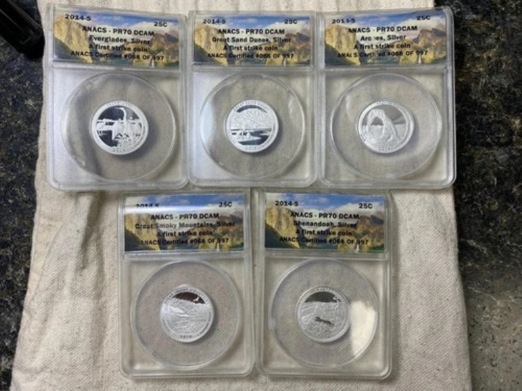 2014 S プルーフ シルバー 5枚 クォーターコインセット ANACS PR70DCAM ファーストストライク ATB スポットフリー