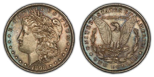 1898年 1ドルモルガン銀貨 - オリジナルパステル水彩調 - SKU-D2498