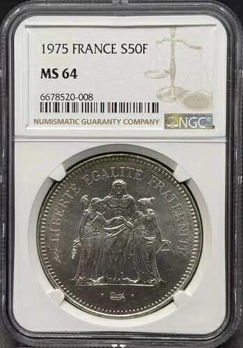 1975年 フランス 銀貨 50フラン NGC MS-64