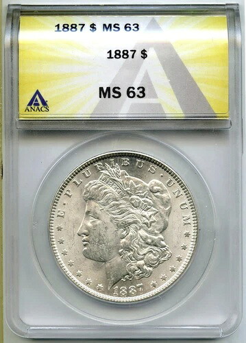1887年 モルガン銀貨 ANACS MS 63 認定 $1 フィラデルフィア造幣局 - A916