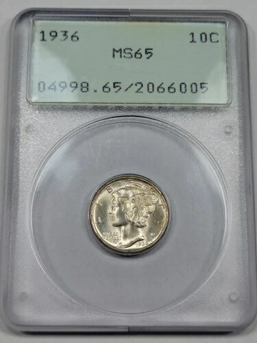 1936年 10セント マーキュリーダイム ラトラー PCGS MS65 優良グレード ジェム PQ OGH *J460