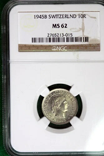 1945 B MS62 スイス 10 ラッペン NGC #B49555