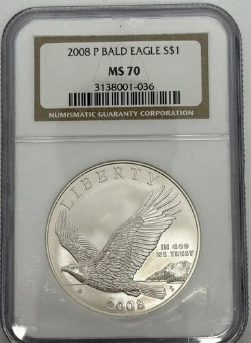 2008年 P NGC MS 70 ハクトウワシ記念銀貨 58,685円