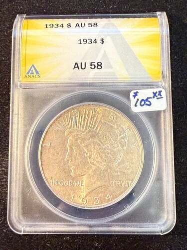 1934年ピースダラーANACS AU 58