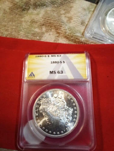 1880年製 ブリリアント ?? Anacs Ms63 モーガンシルバー dlr。90% $2 発送。#63-63