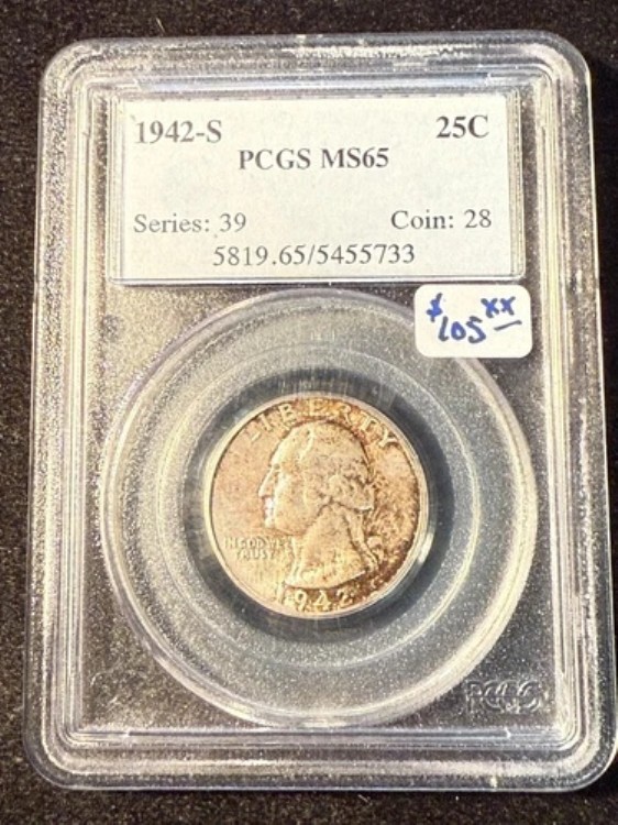 1942年 S ワシントン シルバー クォーター PCGS MS65