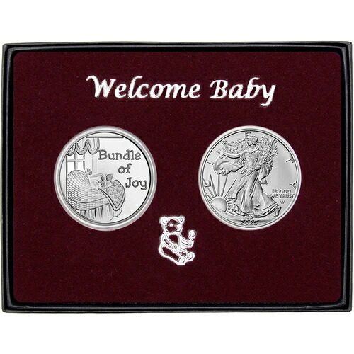 SilverTowneのWelcome Baby Bundle of Joy 1オンス シルバーラウンド＆SAE BUギフトセット