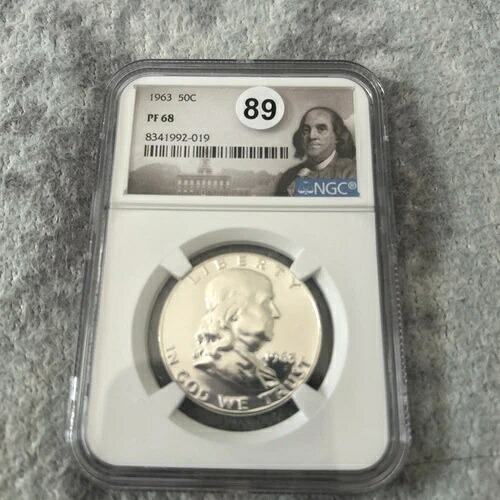 1963年 プルーフ フランクリン ハーフ ダラー 50セント NGC PF68 認定 90% シルバー
