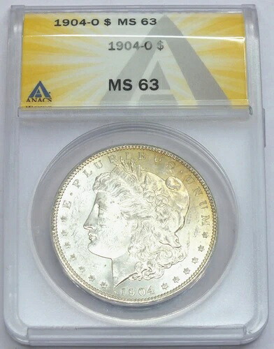 1904-O モルガン銀貨 ANACS MS63 トーニング加工 1ドル ニューオーリンズ造幣局 - A953