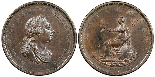 イギリス ジョージ3世 1799年 ハーフペニー (1/2ペニー) AU