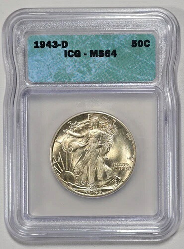 1943-D ウォーキング・リバティ・シルバー・ハーフドル 50セント ICG MS64 (G904)