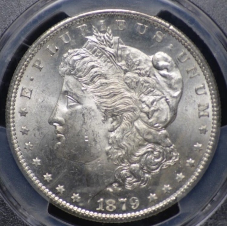 1879年 S モーガン・ダラー PCGS MS 63 美しいフロスト加工のヴィネット、フィールドに若干のコントラストあり