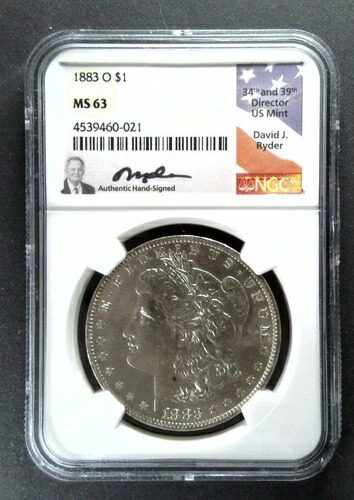1883-O モルガン銀貨 - NGC MS63 - 米国造幣局長デビッド・ライダーの署名入り 58,685円