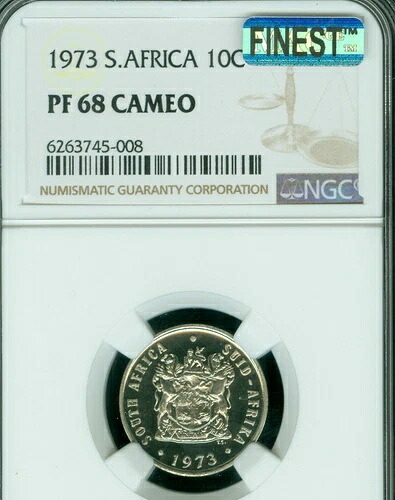 1973年 南アフリカ 10セント NGC PF68 MAC UCam 最高級グレード＆MACスポットレス *