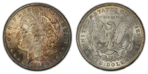 1885-O 1ドルモルガン銀貨 - カラフルなバイオレット調 - SKU-D2673