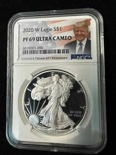 2020-W プルーフ シルバーイーグル NGC PF69 ウルトラカメオ ドナルド・トランプ大統領ラベル