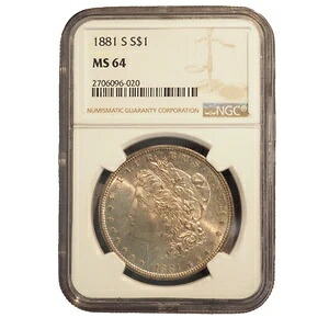 1881 **S** モーガン銀貨 **NGC MS 64**美品コイン** 送料無料! 124