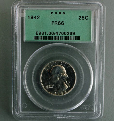 1942年 PCGS PR66 ワシントンクォーター銀貨 オールドグリーンホルダー 認定グレーディング済み 58,685円