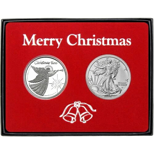 SilverTowne クリスマスタイムエンジェル 1オンス シルバーラウンド & 2025 シルバーイーグル ギフトセット